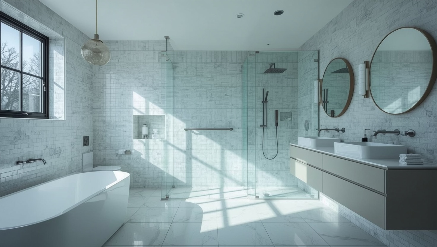 Badezimmer renovieren in Wien – frisch saniertes modernes Bad mit Dusche; Installateur-Fachbetrieb in allen 23 Bezirken