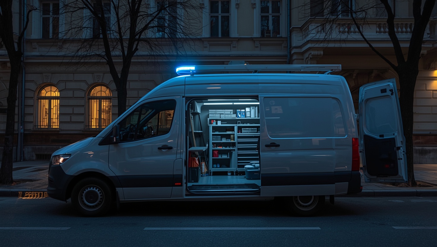 Installateur-Notdienst in Wien – Service-Fahrzeug bei einem Einsatz; schnelle Vermittlung eines Fachbetriebs in allen 23 Bezirken