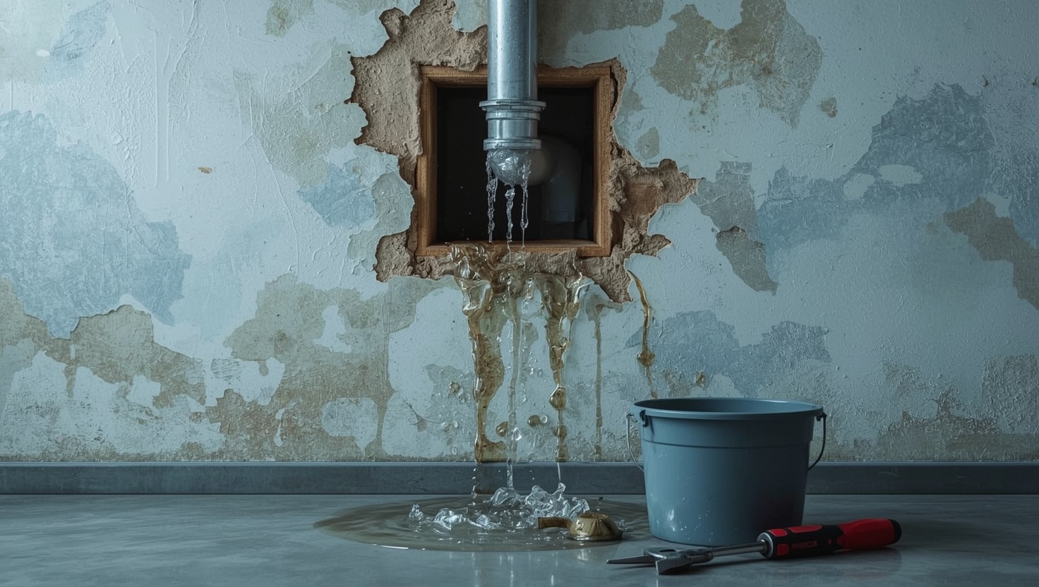Wasserrohrbruch in Wien – undichte Leitung in der Wand; Fachbetrieb für Wasserschäden über wieninstallateur.at